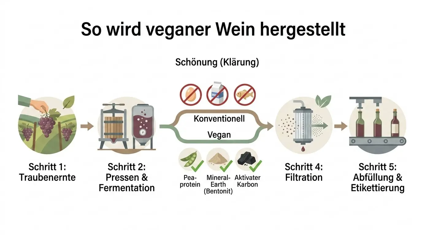 Infografik Veganer Wein Herstellung - Tierische vs. pflanzliche Klärung