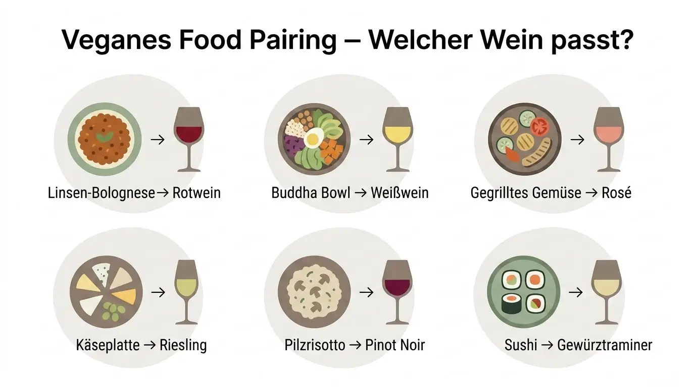 Infografik Veganes Food Pairing - Welcher Wein passt zu welchem pflanzlichen Gericht
